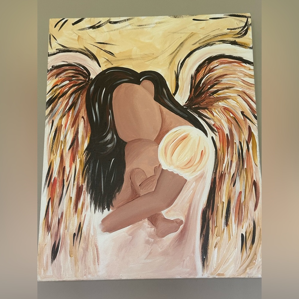 Beautiful angel and child hand painted canvas